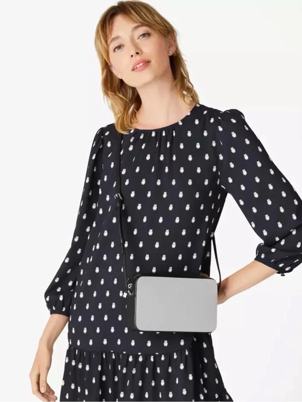Kate Spade Sienna Leather Crossbody Gray w/Black Strap